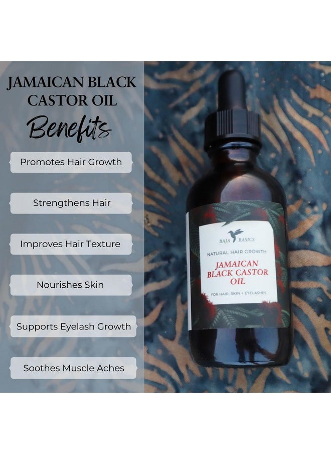 Baja Basics - Pure And Organic Jamaican Black Castor Oil For Hair Growth - Rich In Omega Fatty Acids - Enhance Shine, Strength, And Thickness - Scalp Oil, Hair Care And Eyelash/Eyebrow Growth - 2 Oz - Image 1