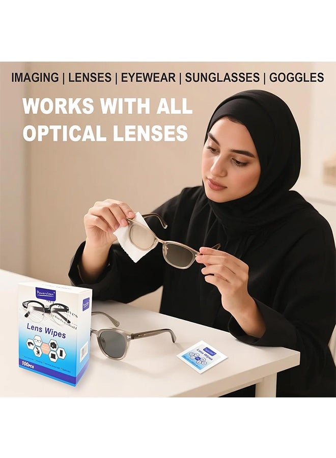 Lens Cleaning Wipes for Eyeglasses & Screens - 100 Count Individually Wrapped, Pre-Moistened Microfiber Wipes - Streak-Free, Anti-Static, Safe for Glasses, Sunglasses, Phone, Camera Lens (Wipe) - Image 2