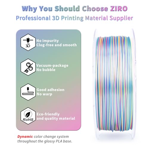 ZIRO PLA Filament 1.75mm, Glossy Multicolors 3D Printer Filament, Dyanmic Visual Effect, Fast Color Change Silk PLA Stripes Series, 2.2lbs Spool, Fit for Most 3D Printer, Hologram Stripes - Image 3