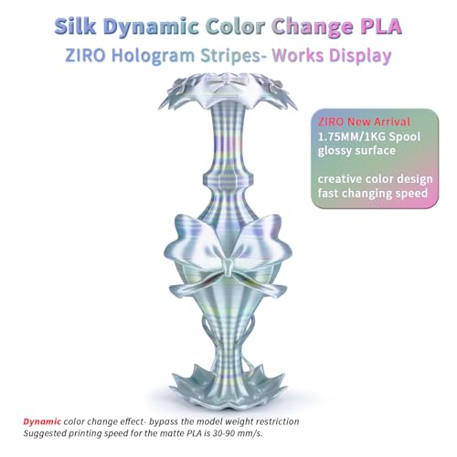 ZIRO PLA Filament 1.75mm, Glossy Multicolors 3D Printer Filament, Dyanmic Visual Effect, Fast Color Change Silk PLA Stripes Series, 2.2lbs Spool, Fit for Most 3D Printer, Hologram Stripes - Image 2