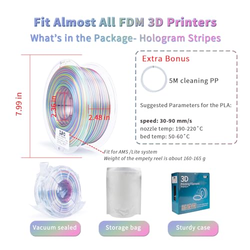 ZIRO PLA Filament 1.75mm, Glossy Multicolors 3D Printer Filament, Dyanmic Visual Effect, Fast Color Change Silk PLA Stripes Series, 2.2lbs Spool, Fit for Most 3D Printer, Hologram Stripes - Image 5