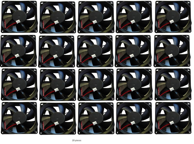 TMW مروحة تبريد محورية DC. الحجم: 8x8x2.5 سم، 80x80x25 مم، جهد الإمداد: 12 فولت DC، اللون: أسود | مروحة تبريد مفيدة لحاضنة البيض خزانة صغيرة (حزمة مروحة 12 فولت DC من 20 قطعة) - Image 1