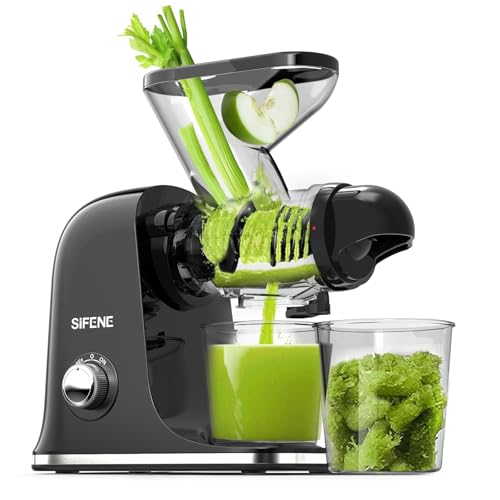 SIFENE Compact Single Auger Slow Masticating Juicer Machine, for Celery, Carrot, Ginger, Fruits & Leafy Greens, Easy to Clean, Dual Feed Chute, BPA-Free, Quiet Operation for Small Kitchens - Image 1