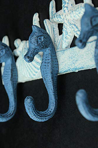 Zeckos Enchanting Blue and White Cast Iron Seahorse Nautical Sea Life Decorative Wall Hook, Towel Hanger or Coat Rack - Perfect Beach Home and Coastal Accent - Image 4