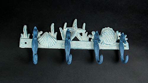 Zeckos Enchanting Blue and White Cast Iron Seahorse Nautical Sea Life Decorative Wall Hook, Towel Hanger or Coat Rack - Perfect Beach Home and Coastal Accent - Image 3