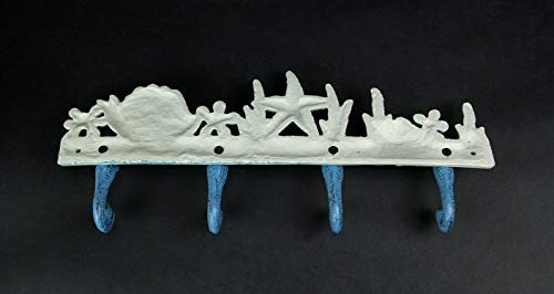 Zeckos Enchanting Blue and White Cast Iron Seahorse Nautical Sea Life Decorative Wall Hook, Towel Hanger or Coat Rack - Perfect Beach Home and Coastal Accent - Image 5