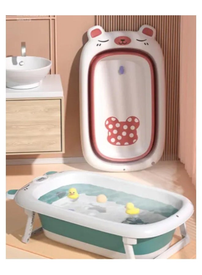 Fab N Funky Bear Designed Foldable Bath Tub with Drain Plug, Non-Slip Base, 0 Months+, 81.7 x 47.2 x 21.6cm (Unfolded) - Pink - Image 5