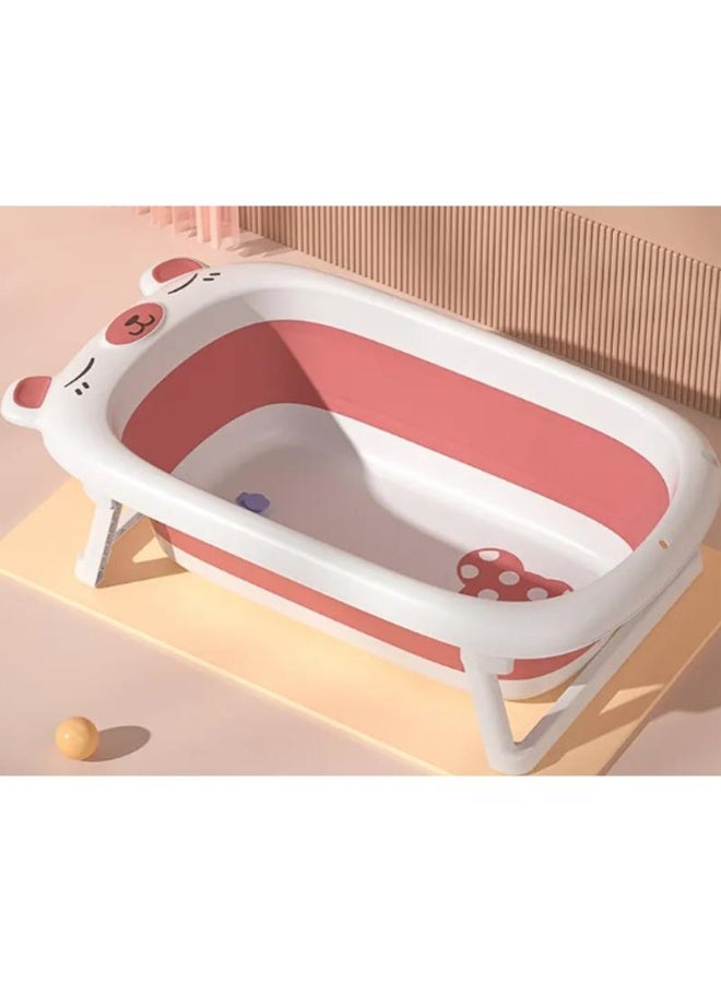Fab N Funky Bear Designed Foldable Bath Tub with Drain Plug, Non-Slip Base, 0 Months+, 81.7 x 47.2 x 21.6cm (Unfolded) - Pink - Image 1