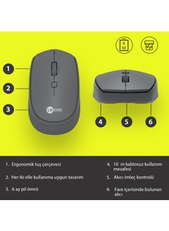 lecoo Lenovo WS202 Wireless 1200DPI 4-Button Optical Mouse Gray  - Image 5