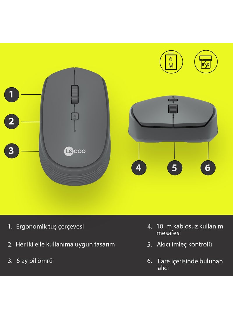 lecoo - Lenovo WS202 Wireless 1200DPI 4-Button Optical Mouse Gray - Image 1