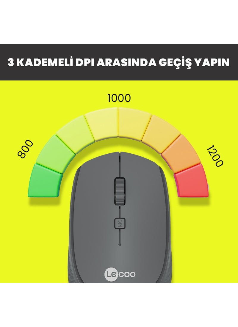 lecoo - Lenovo WS202 Wireless 1200DPI 4-Button Optical Mouse Gray - Image 1