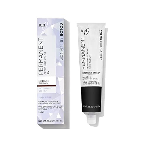Ion Permanent Creme Hair Color 4N Medium Brown, Vegan, Cruelty Free, PPD Free, 100% Gray Coverage, Long Lasting, Fade Resistant Color, 2.05 oz - Image 1