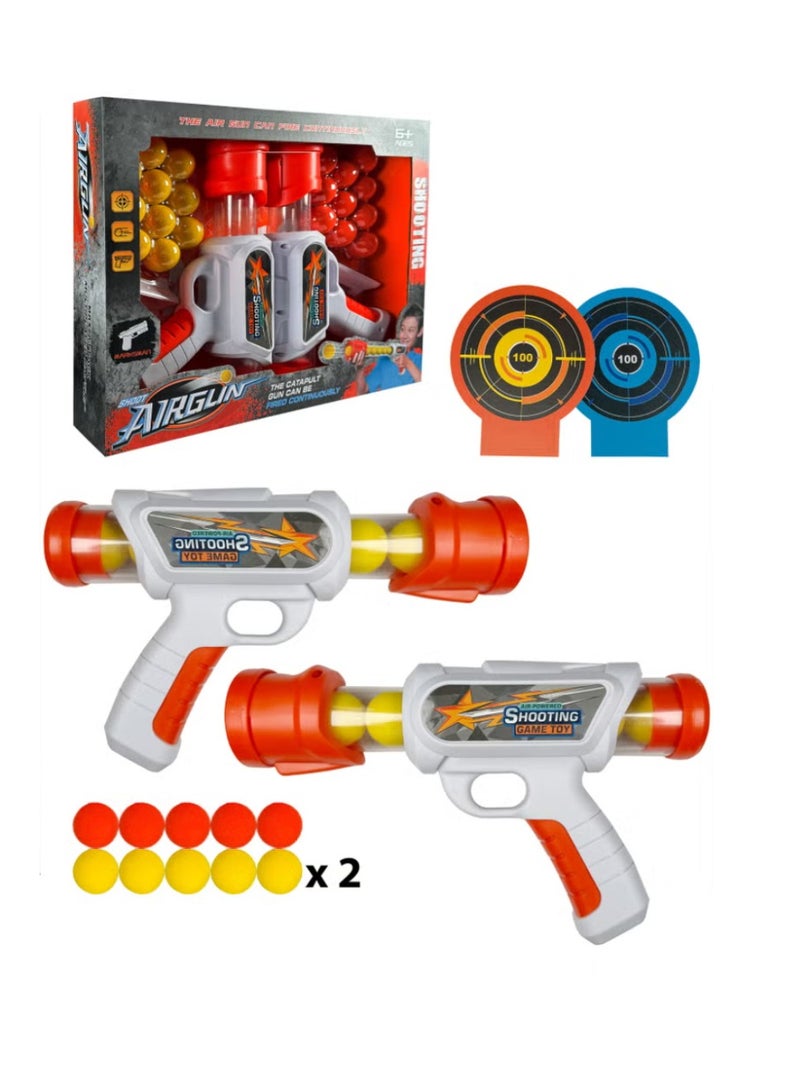 Yuwell Children’s Shooting Game Toy Air Power Manual Pressure Popper Soft Ball Gun For Kids 2 Airgun And 20 Foam Balls Power Blaster With 2 Targets Toys Guns Indoor Outdoor Activity Shooting Gun - Image 1