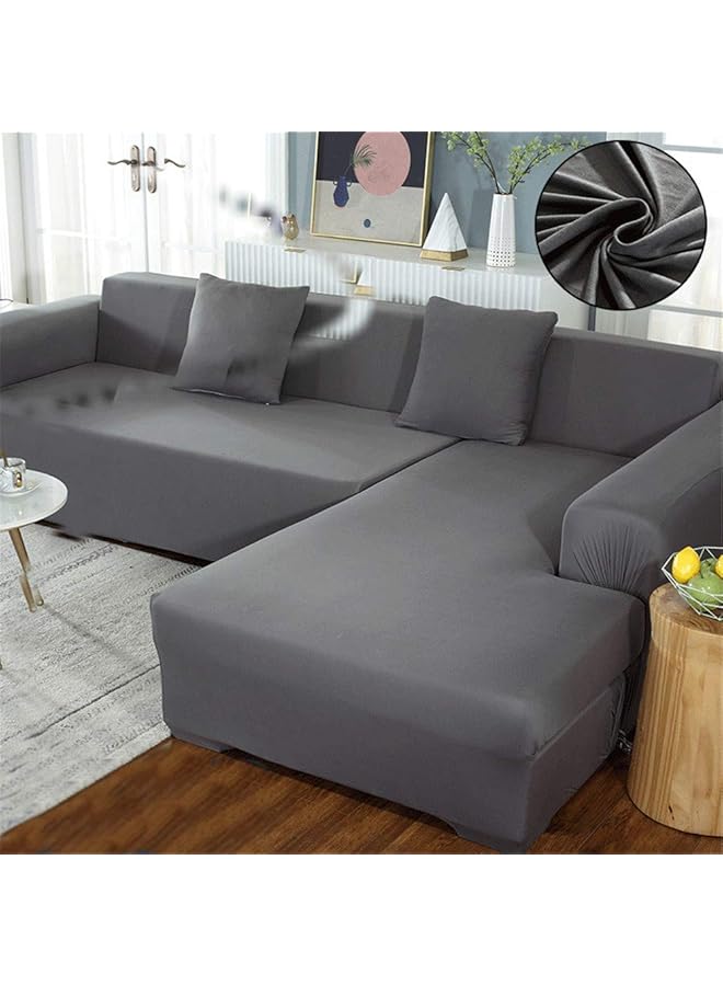 The Bros غطاء أريكة على شكل L، غطاء أريكة مرن ناعم وسميك للأريكة على شكل L، 2 قطعة. غطاء أريكة (لون 4، 3 مقاعد + 2 مقاعد) - Image 1