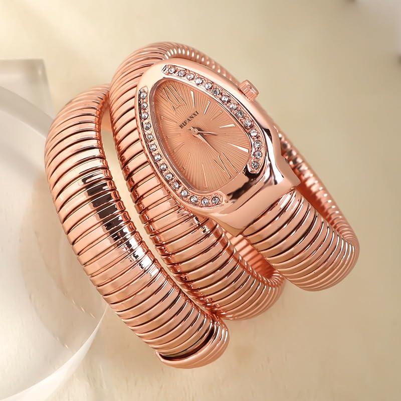 BIFANXI® Women's Snake-Shaped Bracelet Watch | Stylish Quartz Wristwatch with Oval Dial | 50m Waterproof Ladies' Fashion Watch for Weddings & Parties-IMP - Image 2