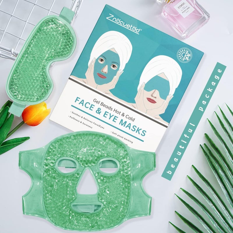 Hidak Cold Face Mask Gel Beads Ice Pack Reduce Face Puff Dark Circles Gel Beads Cold Compress Pack Face SPA for Woman Sleeping Pressure Headaches Skin Care Green Mask Face Mask - Image 2