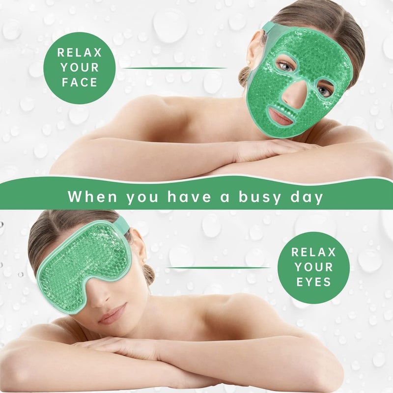 Hidak Cold Face Mask Gel Beads Ice Pack Reduce Face Puff Dark Circles Gel Beads Cold Compress Pack Face SPA for Woman Sleeping Pressure Headaches Skin Care Green Mask Face Mask - Image 4