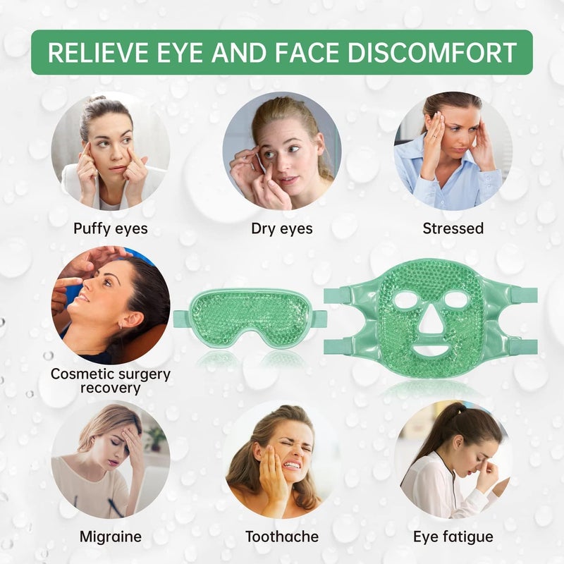 Hidak Cold Face Mask Gel Beads Ice Pack Reduce Face Puff Dark Circles Gel Beads Cold Compress Pack Face SPA for Woman Sleeping Pressure Headaches Skin Care Green Mask Face Mask - Image 3