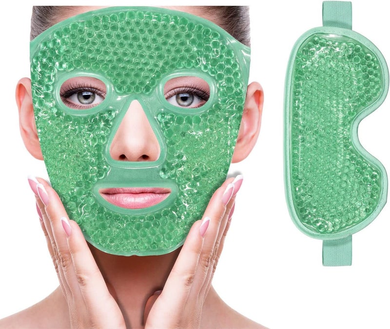 Hidak Cold Face Mask Gel Beads Ice Pack Reduce Face Puff Dark Circles Gel Beads Cold Compress Pack Face SPA for Woman Sleeping Pressure Headaches Skin Care Green Mask Face Mask - Image 1