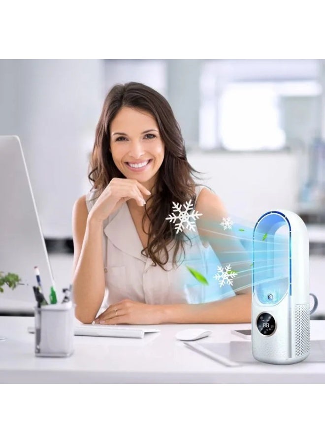 Beauenty Bladeless Fan with Humidifier and RGB Lights, USB Powered Desk Fan, 6-Speed Quiet Personal Cooling Fan for Office Home Bedroom, No Blades Design Safer than Traditional Fans (White) - Image 3