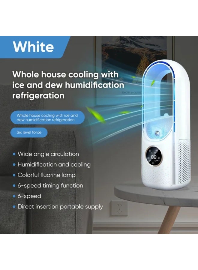 Beauenty Bladeless Fan with Humidifier and RGB Lights, USB Powered Desk Fan, 6-Speed Quiet Personal Cooling Fan for Office Home Bedroom, No Blades Design Safer than Traditional Fans (White) - Image 5