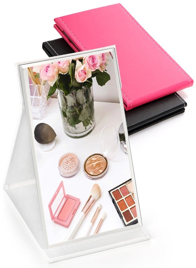 Goaste 3 Pack Portable Folding Makeup Mirror with Stand, 8x6 Inches PU Leather Travel Vanity Mirror, Adjustable Office Tabletop Mirror for Cosmetics Personal Beauty, Assorted Colors - Image 3