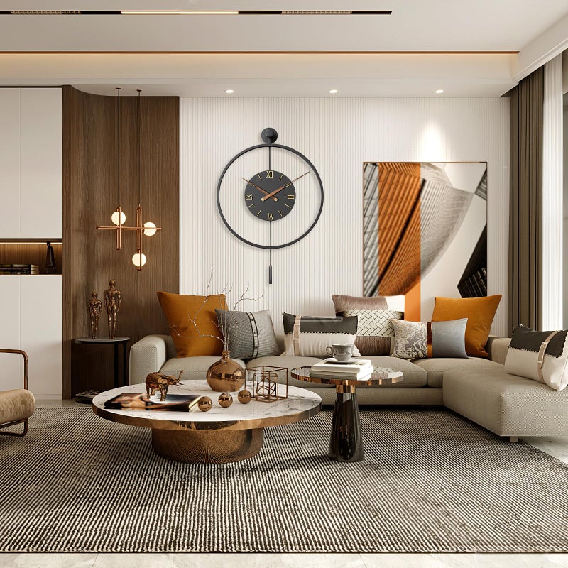Pytha Sight 30.7Ã—20 Inch Large Modern Decorative Wall Clocks for Living Room,Big Metal Minimalist 3D Roman Numeral Dial,Farmhouse Pendulum Wall Clock With Elegant Walnut Pointers for Office,Dining Room Decor - Image 4