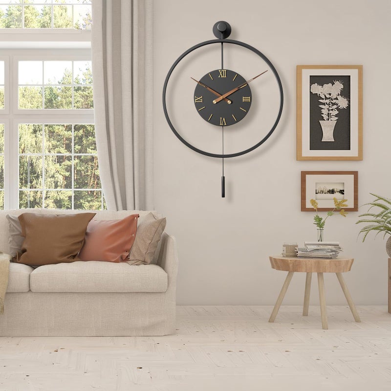 Pytha Sight 30.7Ã—20 Inch Large Modern Decorative Wall Clocks for Living Room,Big Metal Minimalist 3D Roman Numeral Dial,Farmhouse Pendulum Wall Clock With Elegant Walnut Pointers for Office,Dining Room Decor - Image 5