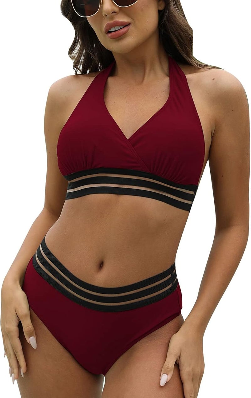 klarako Women Bikini Set 2 Piece Halter Neck Swimsuit Backless Sexy V Neck Bra and Shorts Summer Beach Swimwear Bathing Suit - Image 1