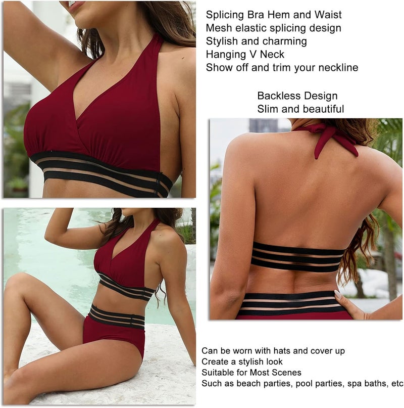 klarako Women Bikini Set 2 Piece Halter Neck Swimsuit Backless Sexy V Neck Bra and Shorts Summer Beach Swimwear Bathing Suit - Image 4