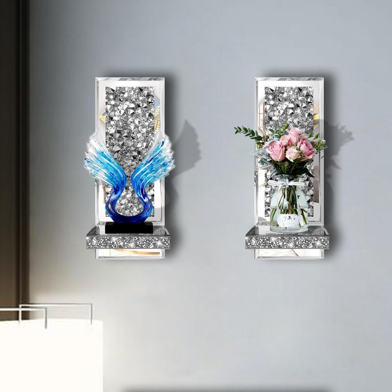 ZOLAPI Set of 2 Crystal Crush Diamond Candle Sconces, Gorgeous Silver Mirrored Wall Sconce, Candle Holder Glass Wall Decorations for Home DÃ©cor, Living Room, Dining Room. 1A - Image 2