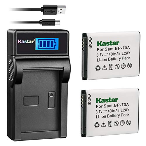 Kastar Battery (X2) & LCD Slim USB Charger for Samsung BP-70A, BP70A, EA-BP70A and ES65 ES67 ES70 ES71 ES73 ES74 PL80 PL81 PL100 PL101 SL50 SL600 SL605 SL630 ST60 ST61 ST70 ST71 TL105 TL110 TL205 - Image 1