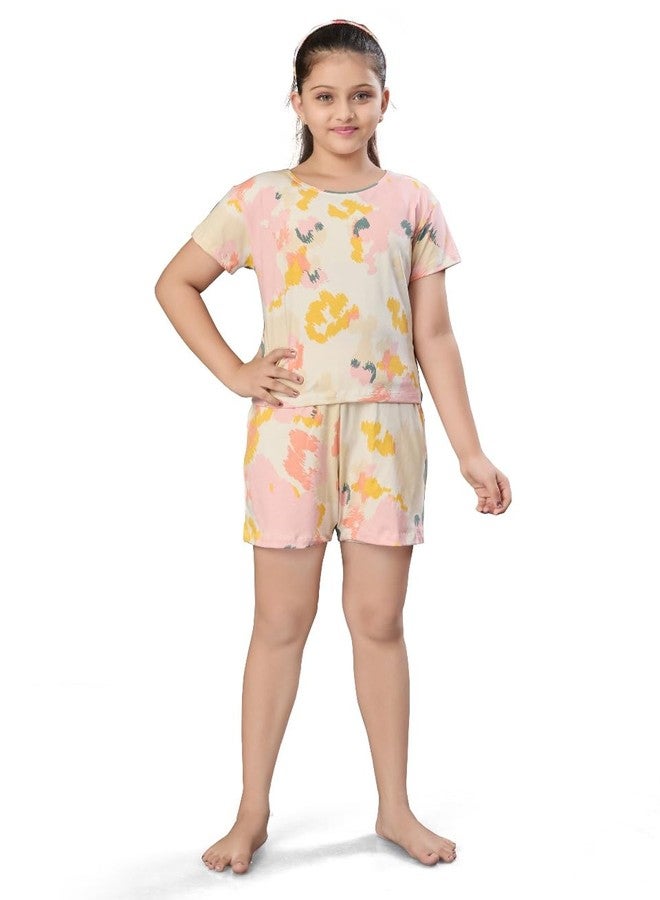 BLOEM Co-ords Set for Girls | Half Sleeves Cotton Printed Tshirt and Shorts-Daywear/Nightwear/Casualwear/Loungewear-14-15 Years-Multi-Printed - Image 1