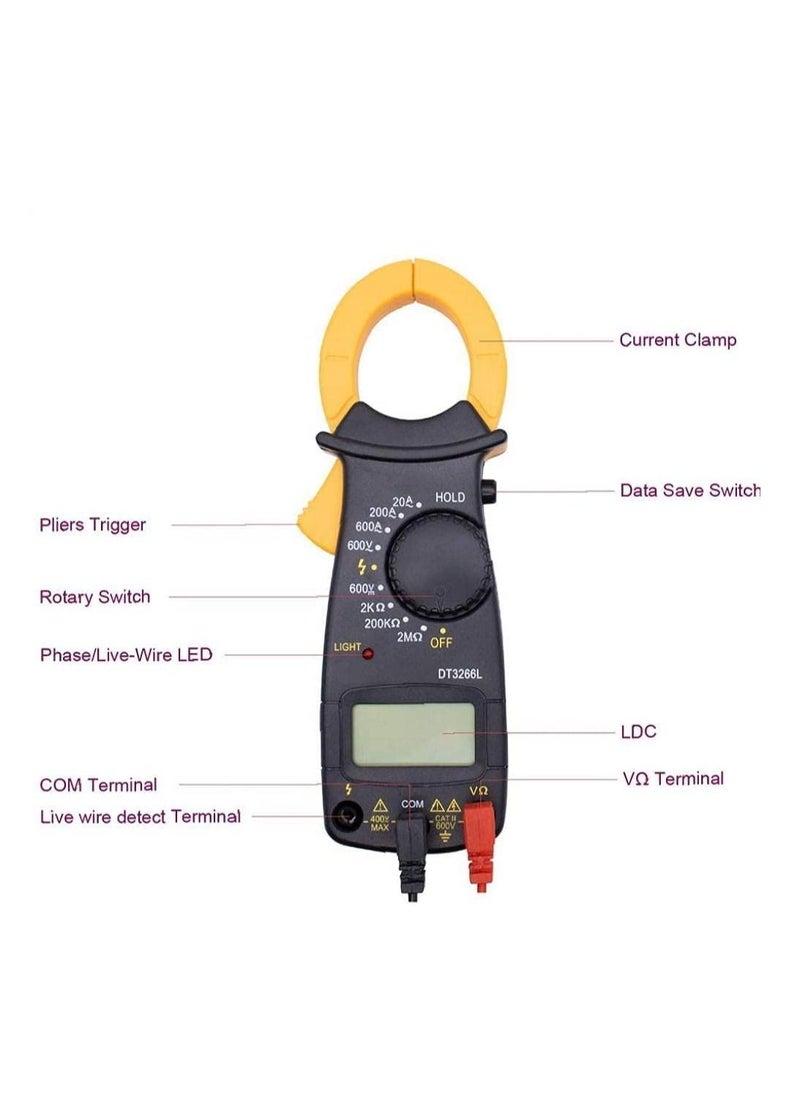 Generic - DT3266L Portable Handheld Clamp Clamp-on Ammeter Digital LCD Multimeter Voltage Detector for Laboratory Store Home Applications AC/DC Current Resistance Voltage Clamp Advanced Multimeter - Image 1