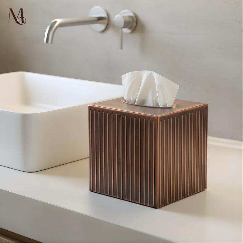 Monarch Abode Tissue Box Cover Square â€“ Handcrafted Ridge Embossed Antique Copper Metal Tissue Holder Box for Bathroom Accessory, Aesthetic Decorative Facial Napkin Cube for Modern Home Decor - Image 3
