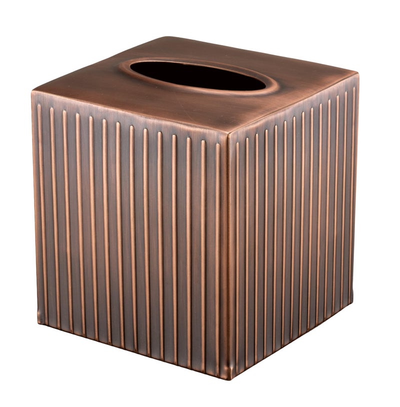 Monarch Abode Tissue Box Cover Square â€“ Handcrafted Ridge Embossed Antique Copper Metal Tissue Holder Box for Bathroom Accessory, Aesthetic Decorative Facial Napkin Cube for Modern Home Decor - Image 1