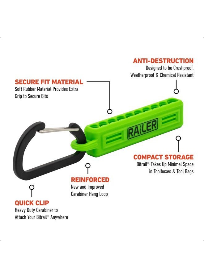 Railer Screwdriver Bit Holder Storage Organizer – Railer 10-Hole Hi-Vis Green Bit Holder with Carabiner - 2 Pack - Image 2