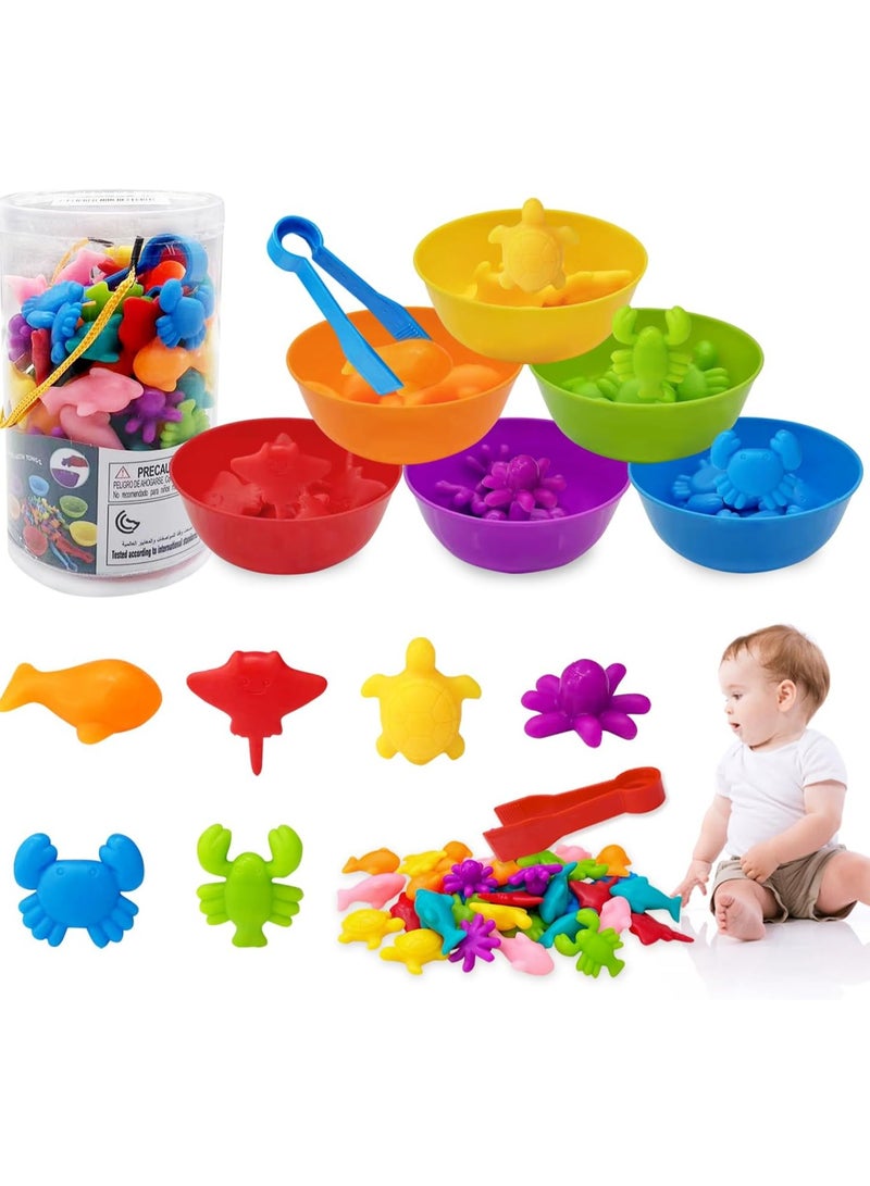 Counting Ocean Animals Matching Game with Sorting cups, Preschool Learning Activities for Math Color Sorting Educational Sensory Montessori Toys for Kids Aged 3 4 5 Years Old Boys Girls - Image 1
