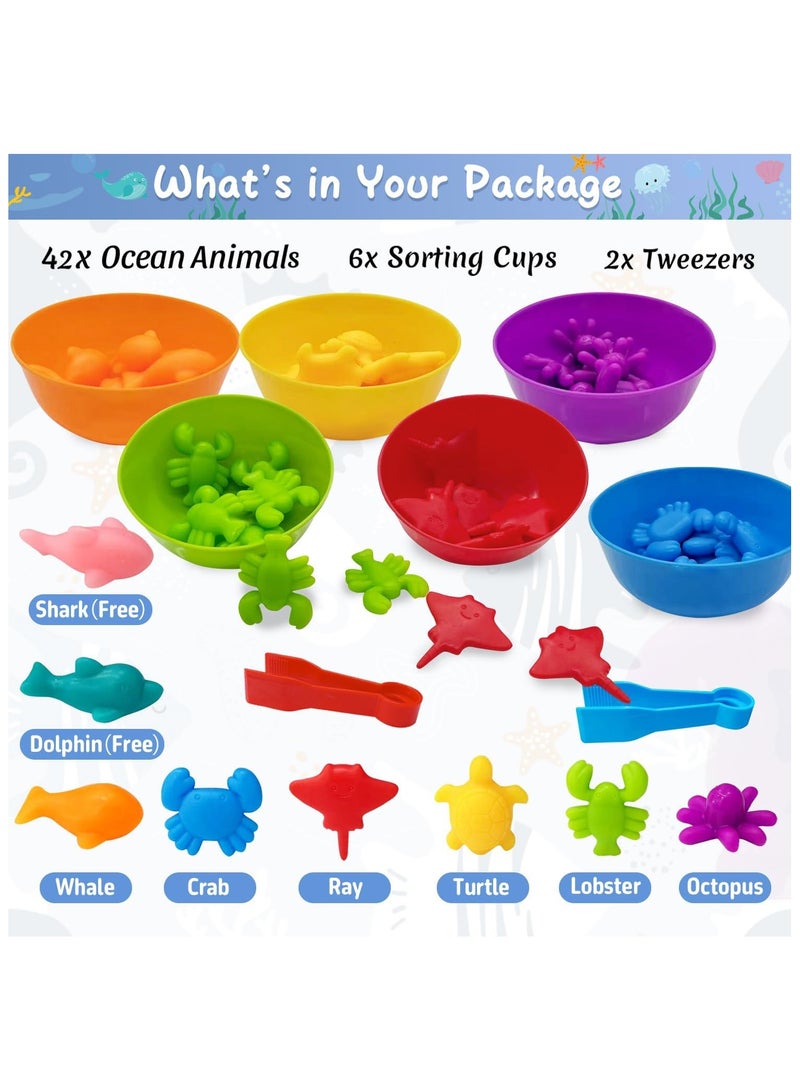 Counting Ocean Animals Matching Game with Sorting cups, Preschool Learning Activities for Math Color Sorting Educational Sensory Montessori Toys for Kids Aged 3 4 5 Years Old Boys Girls - Image 2