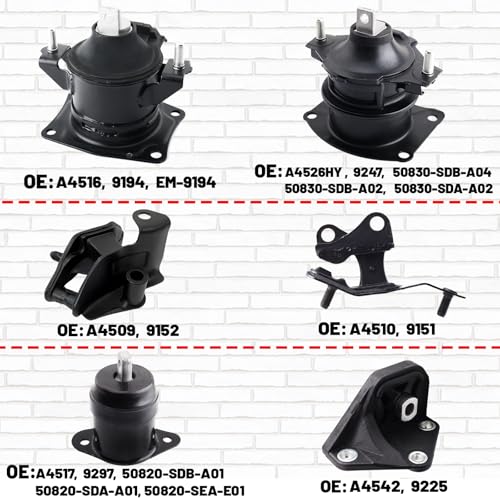 Gdydi Set of 6，Engine Motor and Transmission Mount Kit Compatible with 2003-2007 Accord 2.4L, Replaces# A4526HY A4517 A4509 A4542 A4516 A4510 - Image 4