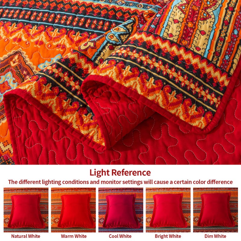 VAPUTAR Quilt California King Size Bedding Set - Cotton California King Quilt (108 * 118 Inch) - Boho Lightweight Reversible Oversized Bedspread for Farmhouse Bedroom (Red/Orange), 3 Pieces - Image 5