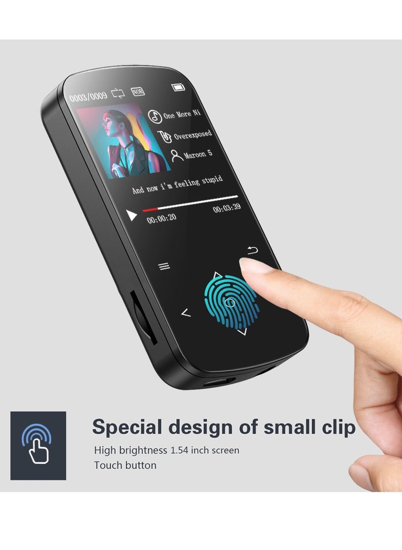 BENJIE - MP3 Player 64GB with Bluetooth 5.2, 1.5 inch Colorful Screen Sensitive Touch Button, Hi-Fi Music MP3 Player with Clip Pedometer Voice Recorder Card Reader, Function for Sports Running - Image 1