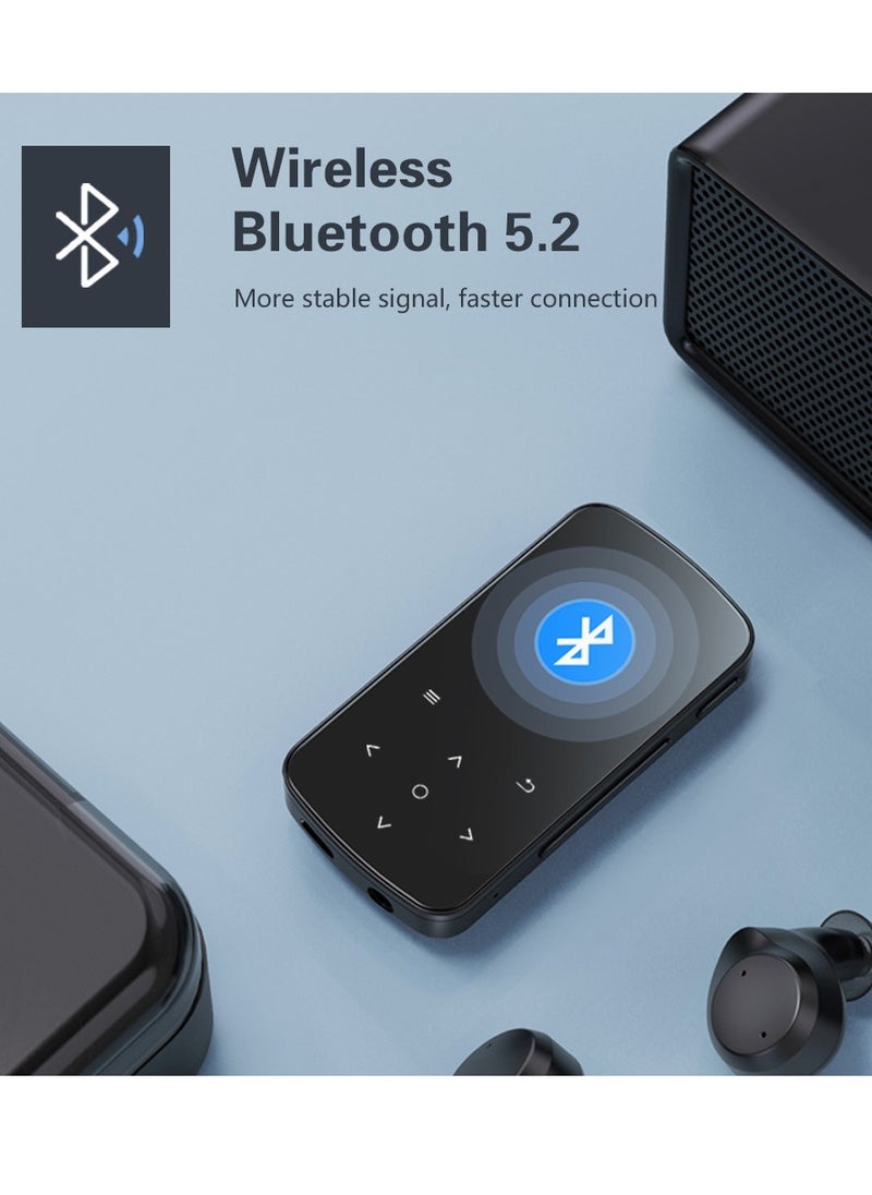 BENJIE - MP3 Player 64GB with Bluetooth 5.2, 1.5 inch Colorful Screen Sensitive Touch Button, Hi-Fi Music MP3 Player with Clip Pedometer Voice Recorder Card Reader, Function for Sports Running - Image 1