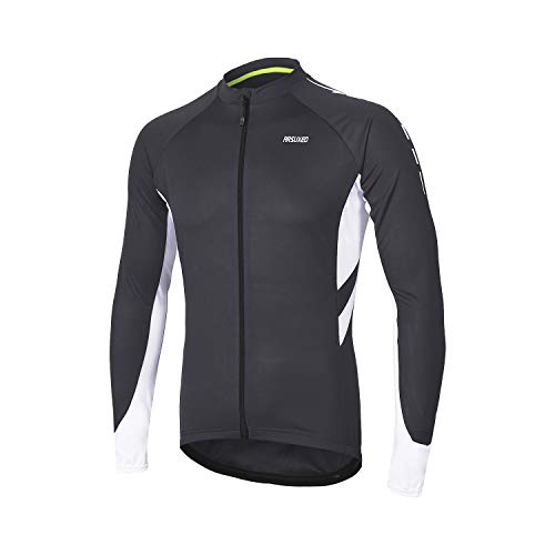 ARSUXEO Men's Full Zipper Long Sleeves Cycling Jersey Bicycle MTB Bike Shirt 6030 Dark Gray Size M - Image 1