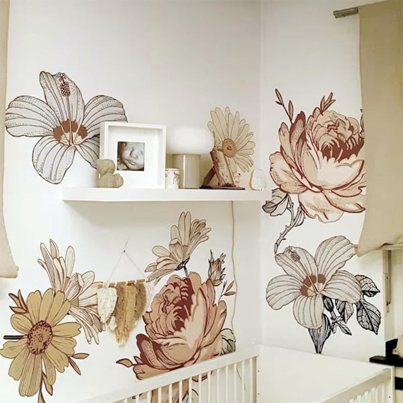 iinuu Vintage Peony Flower Wall Sticker,Large Retro Floral Wall Decal with Roses,Daisies and Wildflowers for Bedroom,Living Room,Nursery or Entryway,iinuu Romantic Cottagecore Decor - Image 5