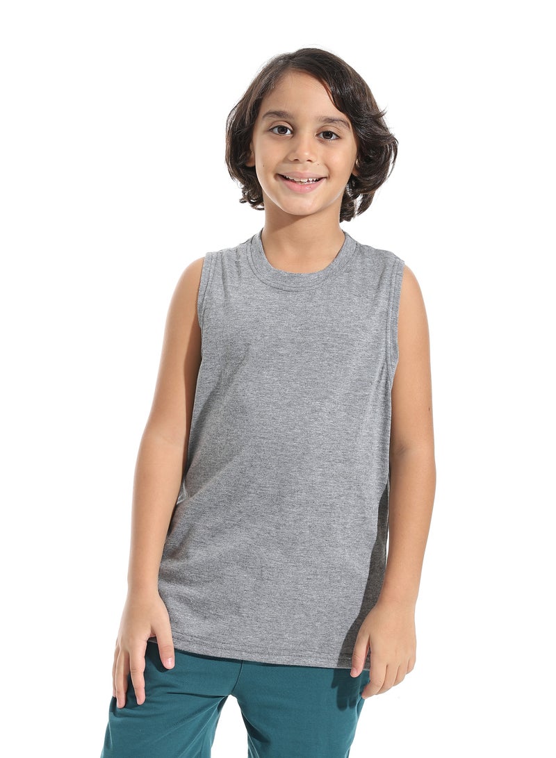 Andora Cut Sleeves Loose Fit Basic T-Shirt_Dark Grey - Image 1