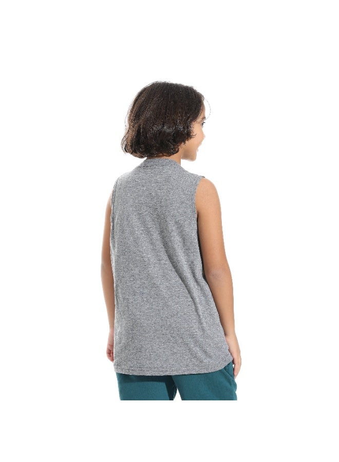 Andora Cut Sleeves Loose Fit Basic T-Shirt_Dark Grey - Image 2