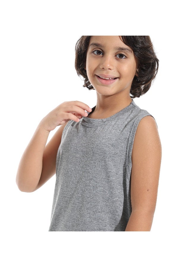 Andora Cut Sleeves Loose Fit Basic T-Shirt_Dark Grey - Image 3