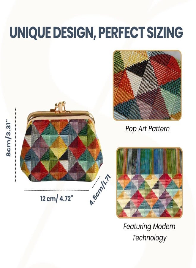 سينار محفظة نقود نسائية من Signare Tapestry ذات جيبين للعملات المعدنية وقفل كبس، بتصميم مثلثات هندسية متعددة الألوان (FRMP-MTRI) - Image 3