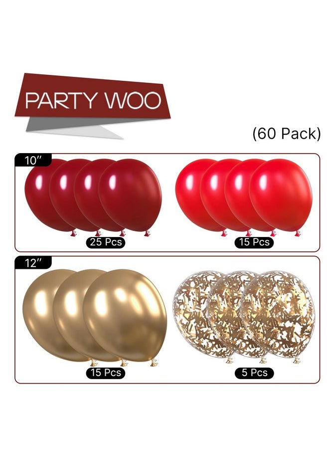 PartyWoo Red And Gold Balloons, 60 Pcs Burgundy Balloons, Ruby Red Balloons, Gold Confetti Balloons, Gold Metallic Balloons For Red And Gold Party Decorations, Burgundy Party Decorations  - Image 5